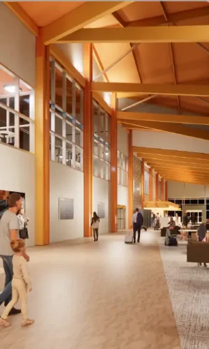 Artist rendering of the inside of the first floor of the new Texarkana Regional Airport terminal