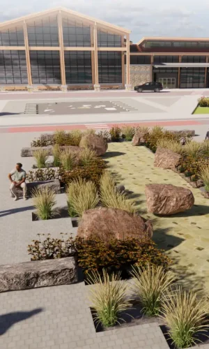 Artist rendering of landscaping at the parking lot of TXK terminal